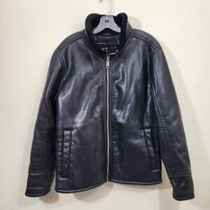 Marc New York - Andrew Marc black vegan leather faux fur lined jacket men's sz M